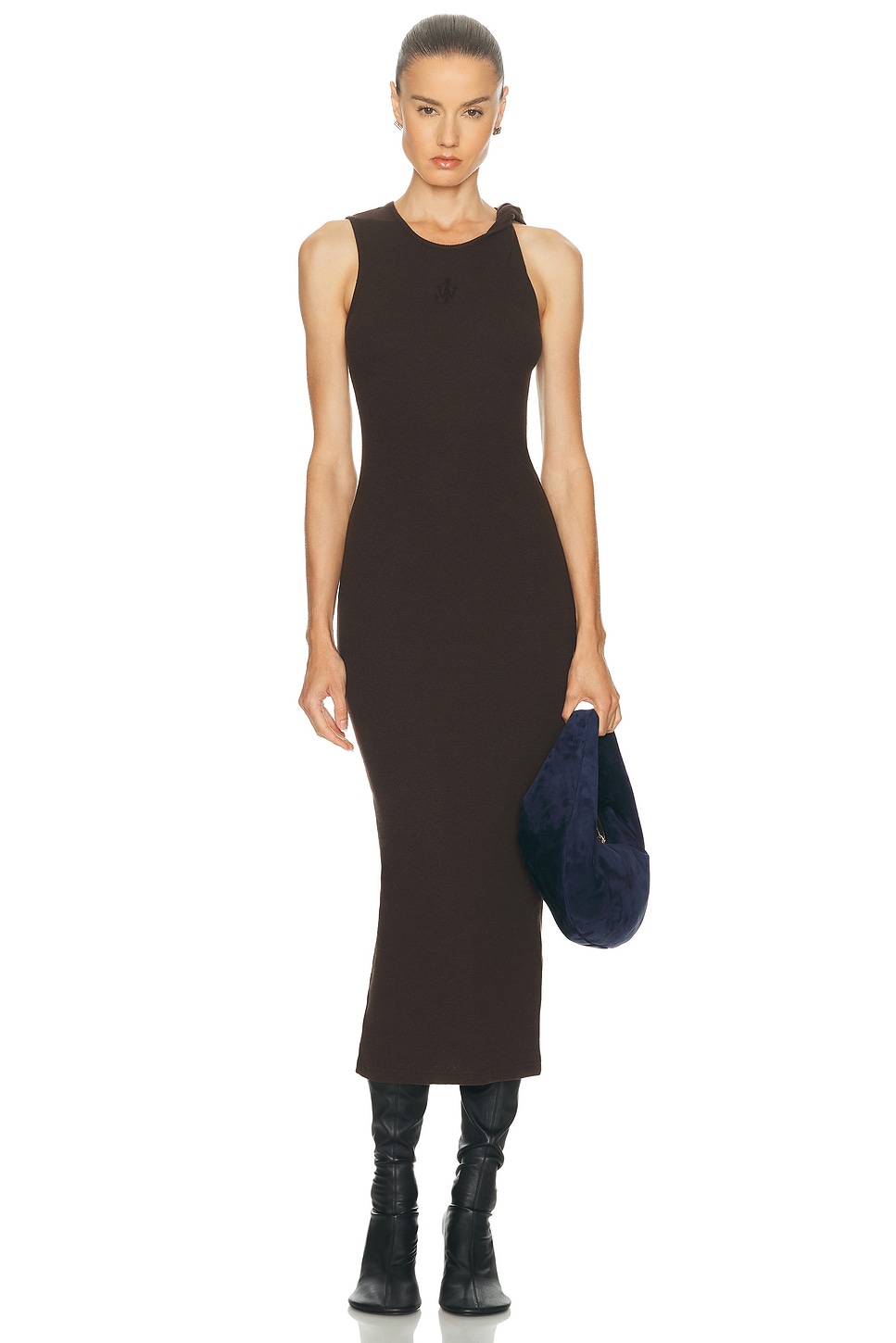 Jw Anderson Anchor Embroidery Twisted Strap Dress In Brown