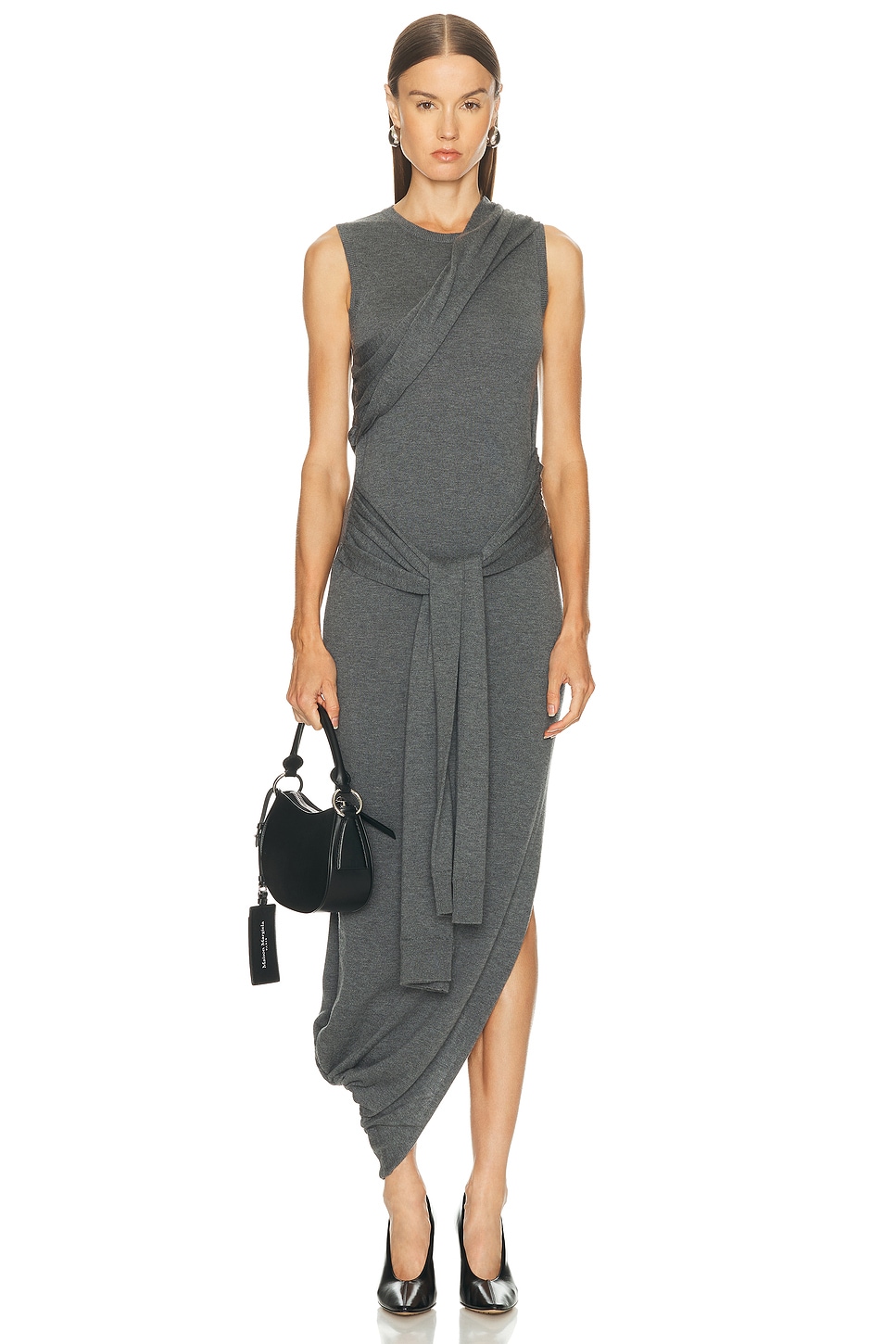 Image 1 of JW Anderson Tie Detail Sleeveless Dress in Charcoal Melange