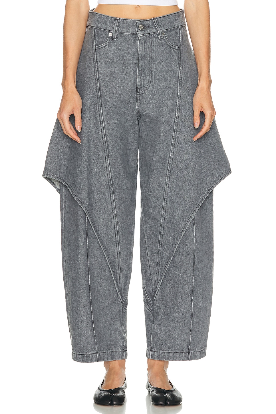 Jw Anderson Cropped Sculptural Jeans Light Grey In Gray