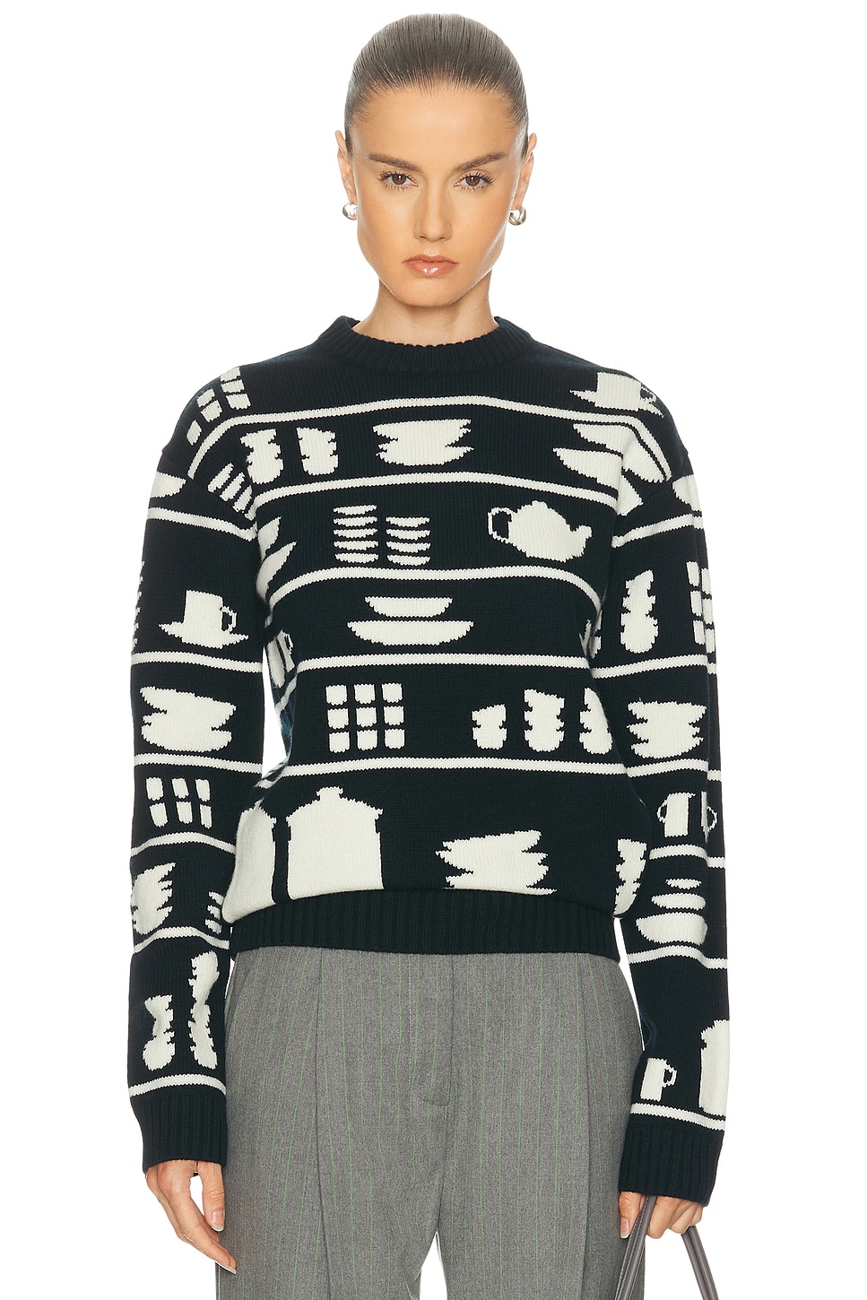 Image 1 of JW Anderson Crockery Jacquard Jumper in Black & White