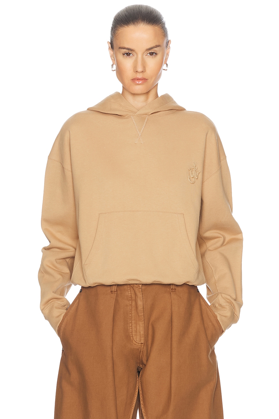 Shop Jw Anderson Anchor Logo Hoodie In Beige