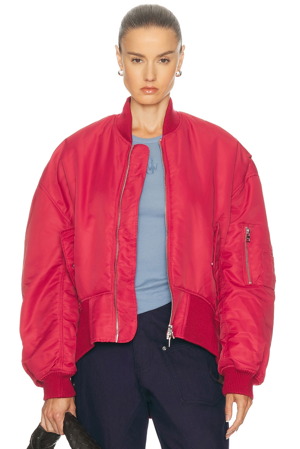 Jw Anderson Oversized Curved Hem Bomber Jacket In Red
