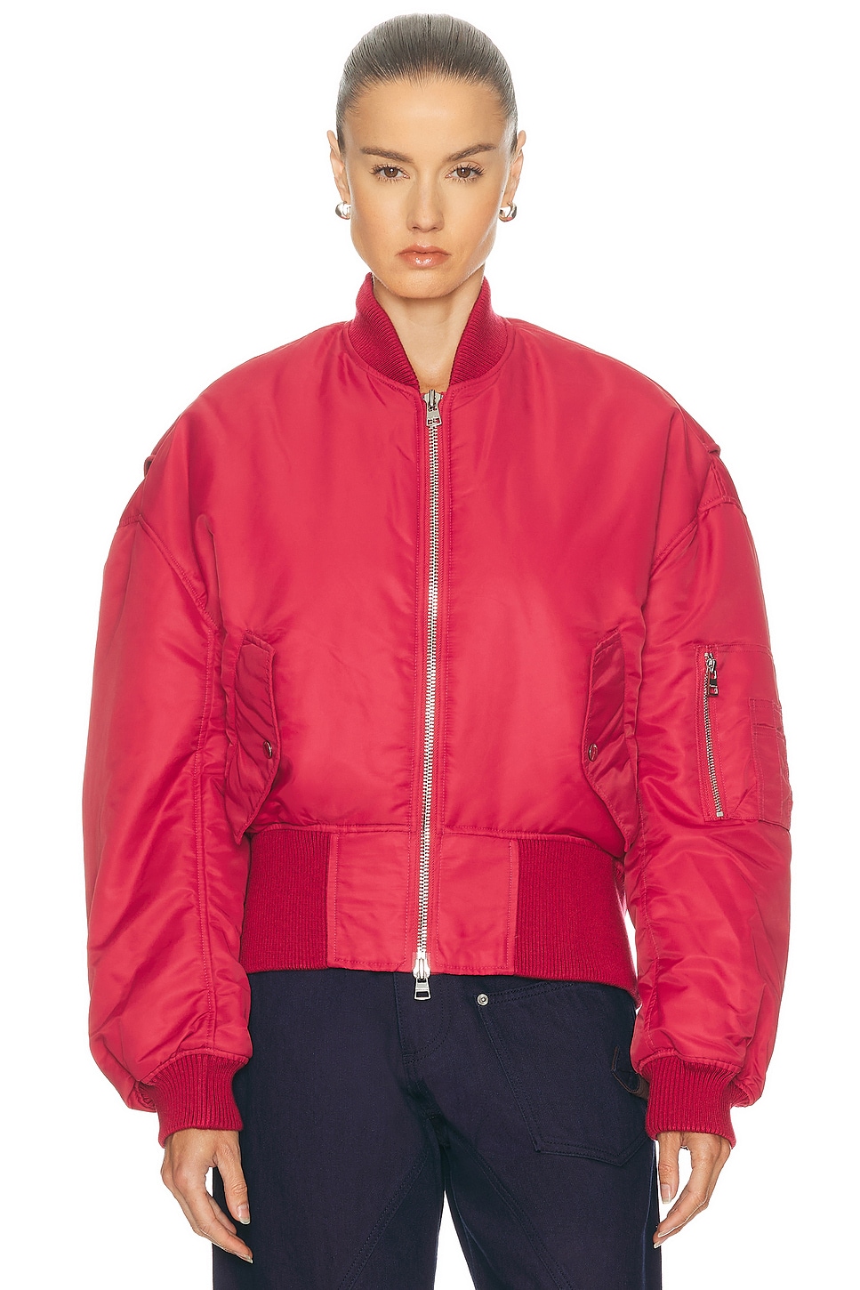 Jw Anderson Oversized Curved Hem Bomber Jacket In Red