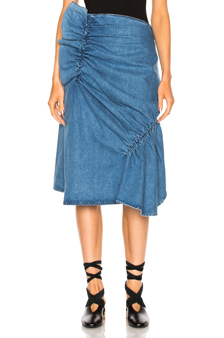 Image 1 of JW Anderson Patchwork Gathered Skirt in Washed Indigo