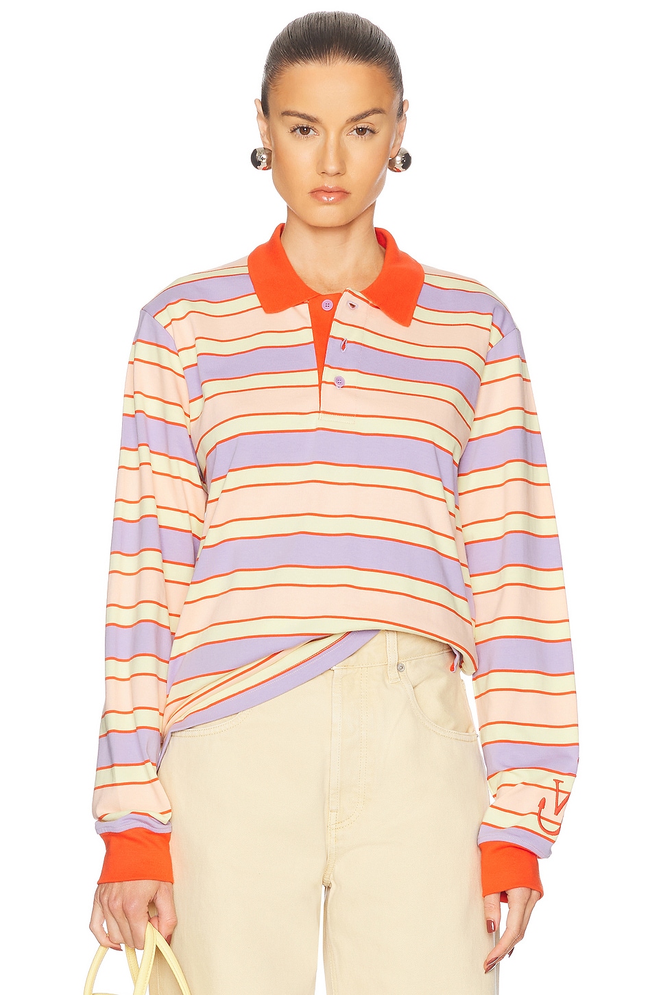 Jw Anderson Long Sleeve Polo Top In Pink & Multi