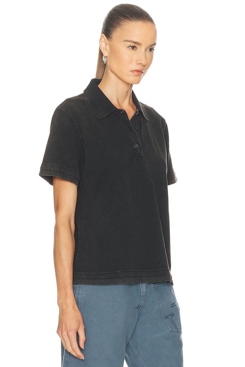 Jw Anderson Mens Washed Black Layered Embroidered-logo Cotton-pique Polo Shirt In Black