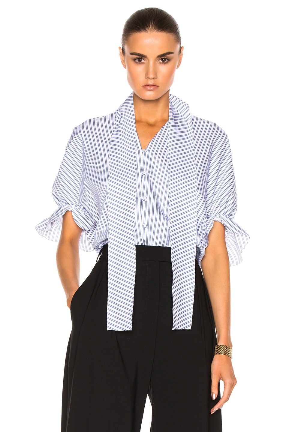 Image 1 of JW Anderson Ruched Sleeve Top in Blue & White