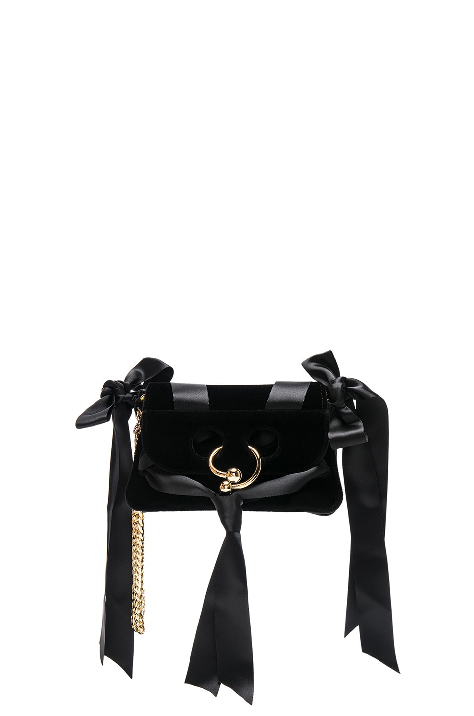Image 1 of JW Anderson Mini Pierce Velvet Bow Bag in Black