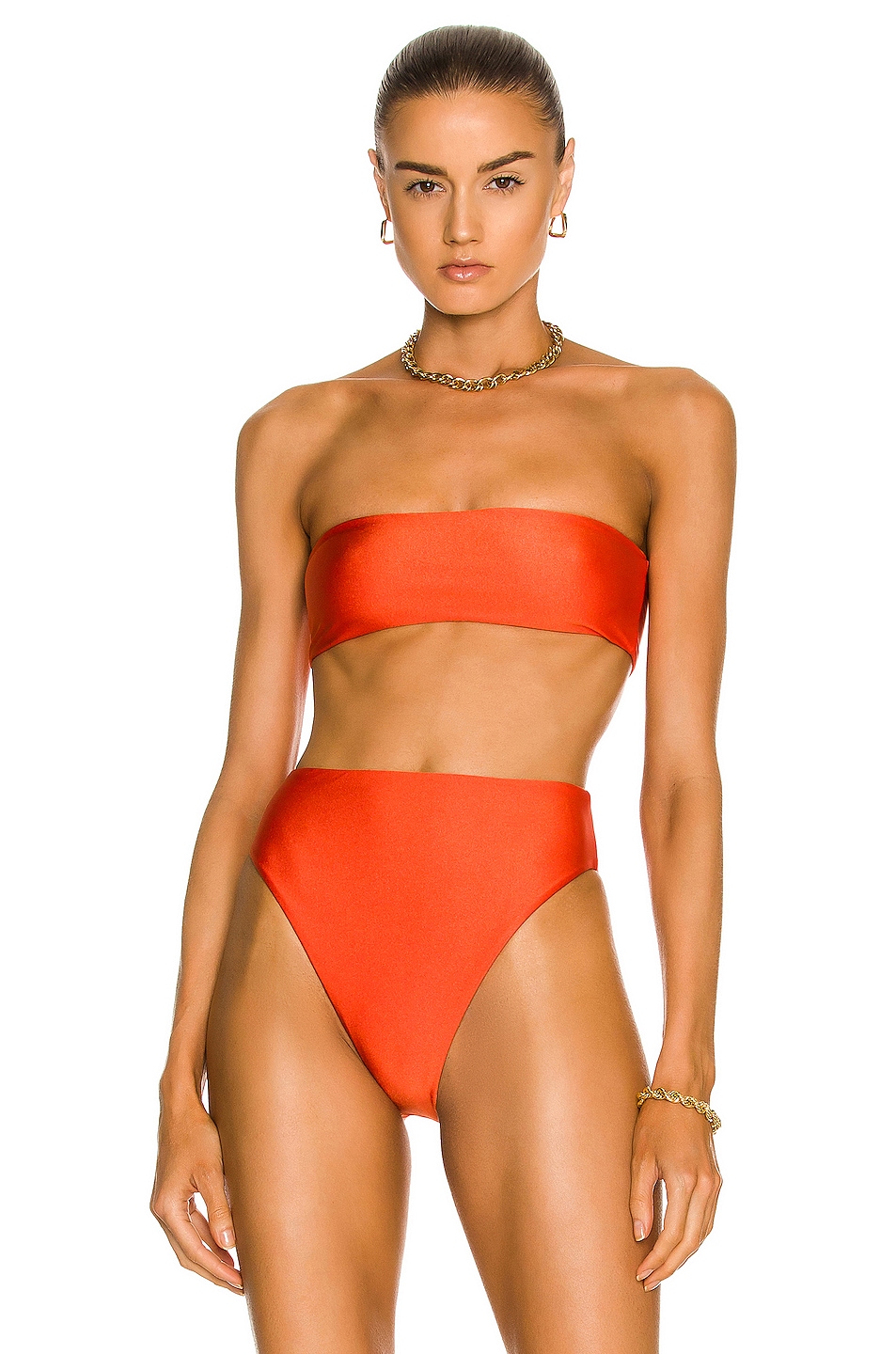 Image 1 of JADE SWIM All Around Bandeau Bikini Top in Orange Sheen