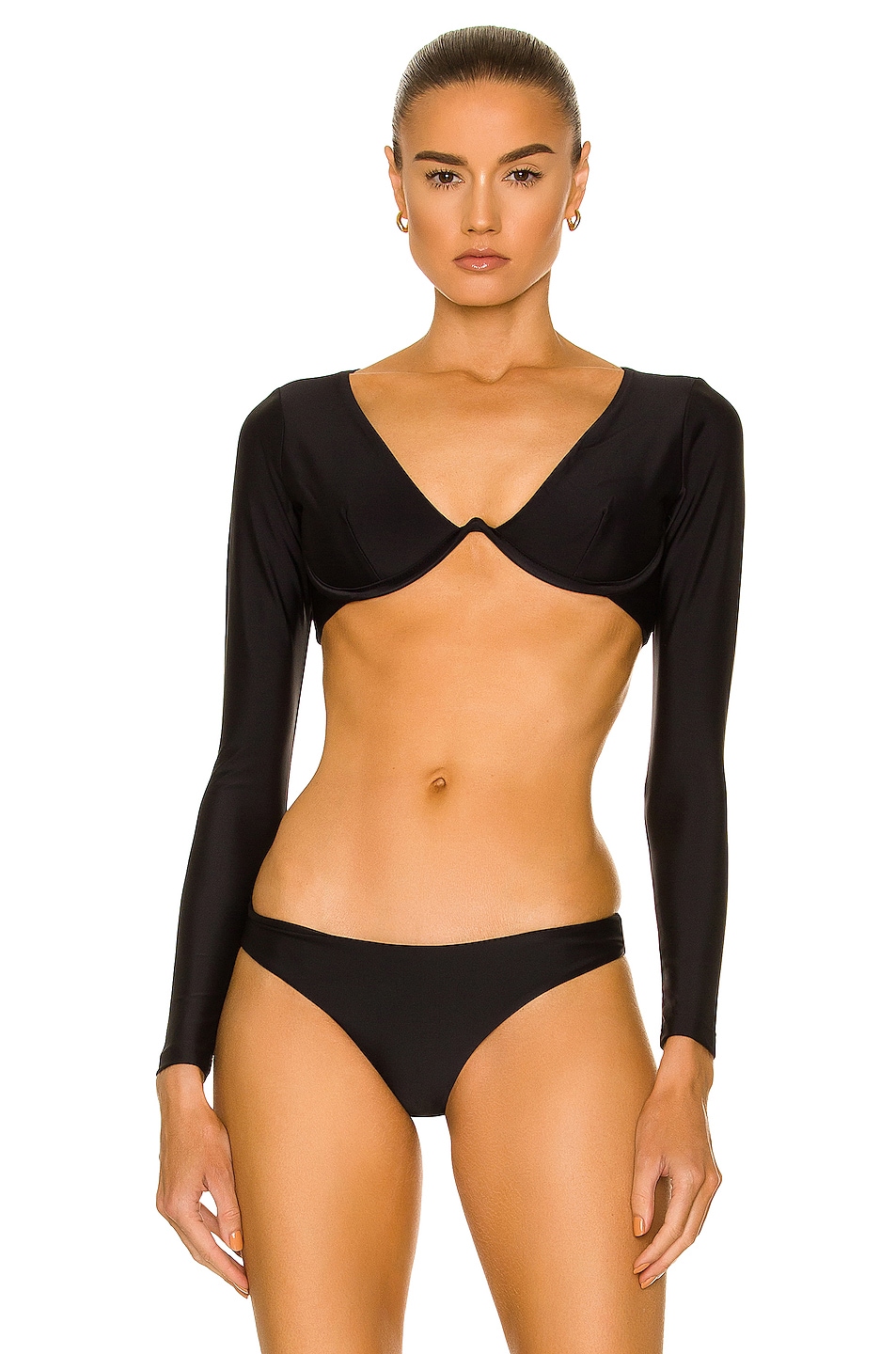 Image 1 of JADE SWIM Eden Long Sleeve Bikini Top in Black