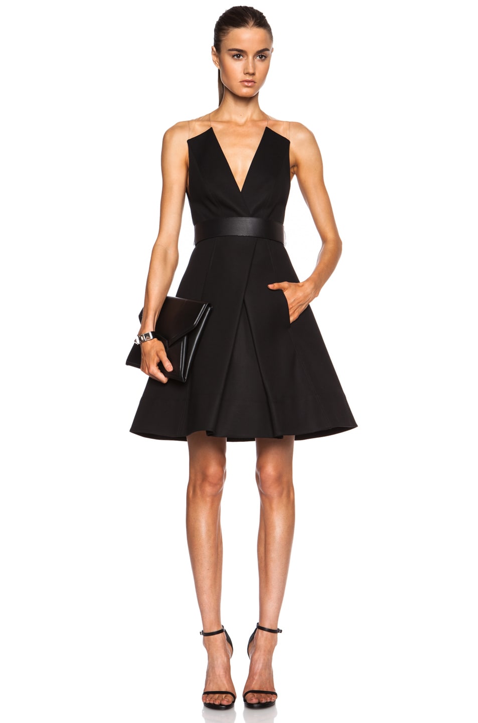 Image 1 of KAUFMANFRANCO Belted Cotton-Blend Dress in Onyx