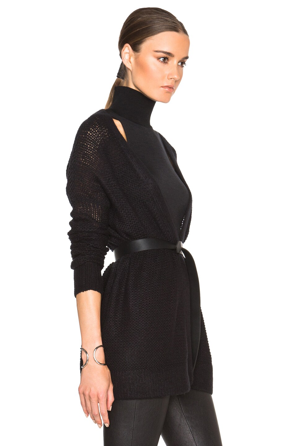 KAUFMANFRANCO Cashmere Gauze Knit Cardigan in Onyx FWRD