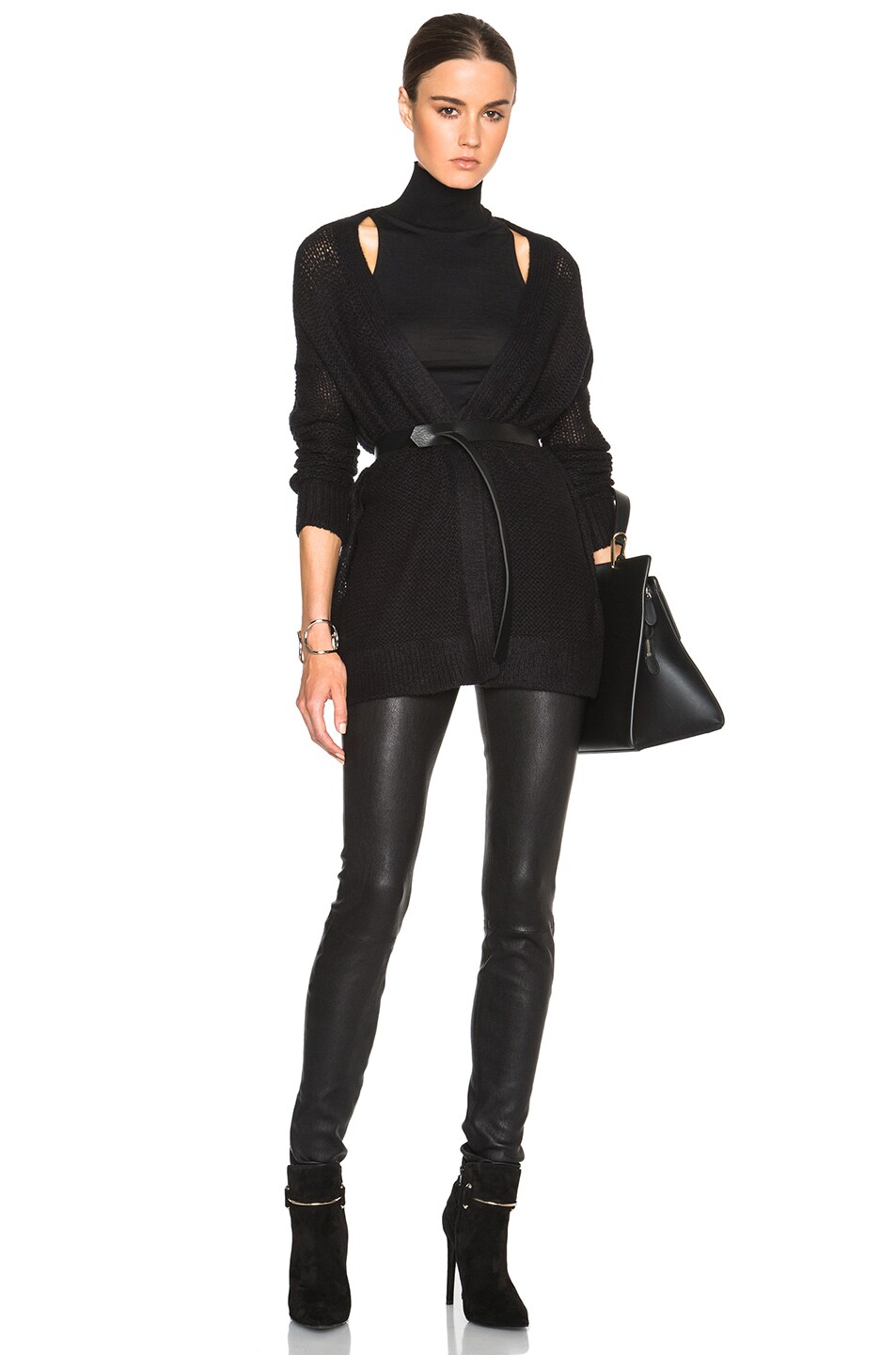 KAUFMANFRANCO Cashmere Gauze Knit Cardigan in Onyx FWRD