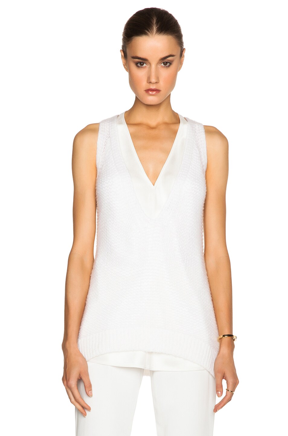 Image 1 of KAUFMANFRANCO Cashmere Gauze & Charmeuse Top in Ivory
