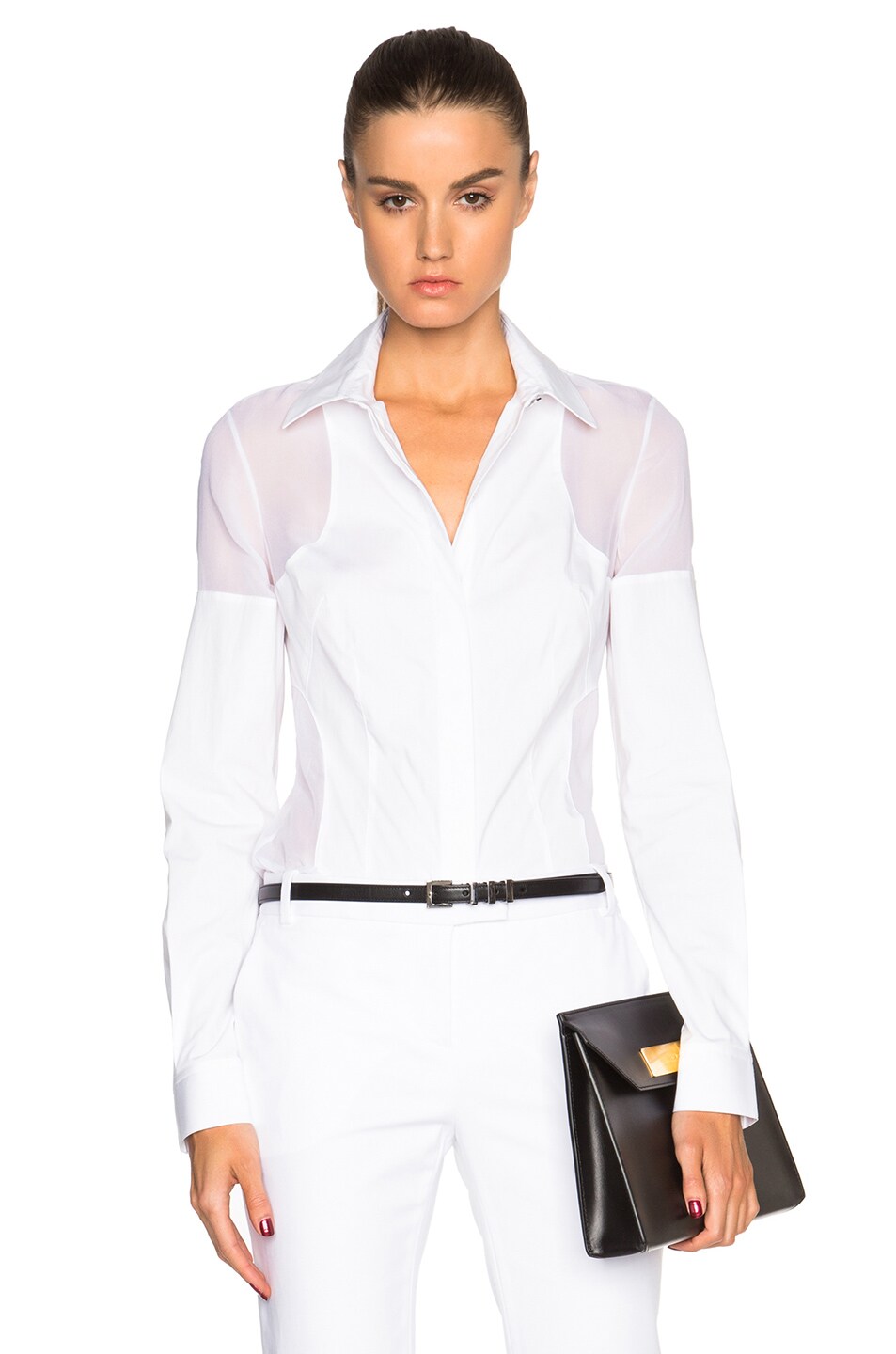 Image 1 of KAUFMANFRANCO Stretch Cotton & Chiffon Blouse in Optic