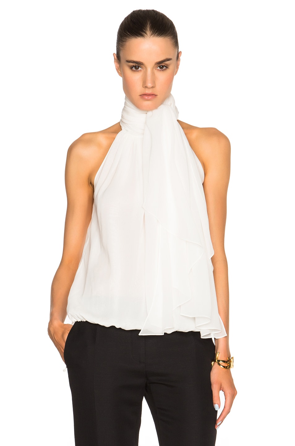 Image 1 of KAUFMANFRANCO Silk Chiffon Sleeveless Blouse in Silk White