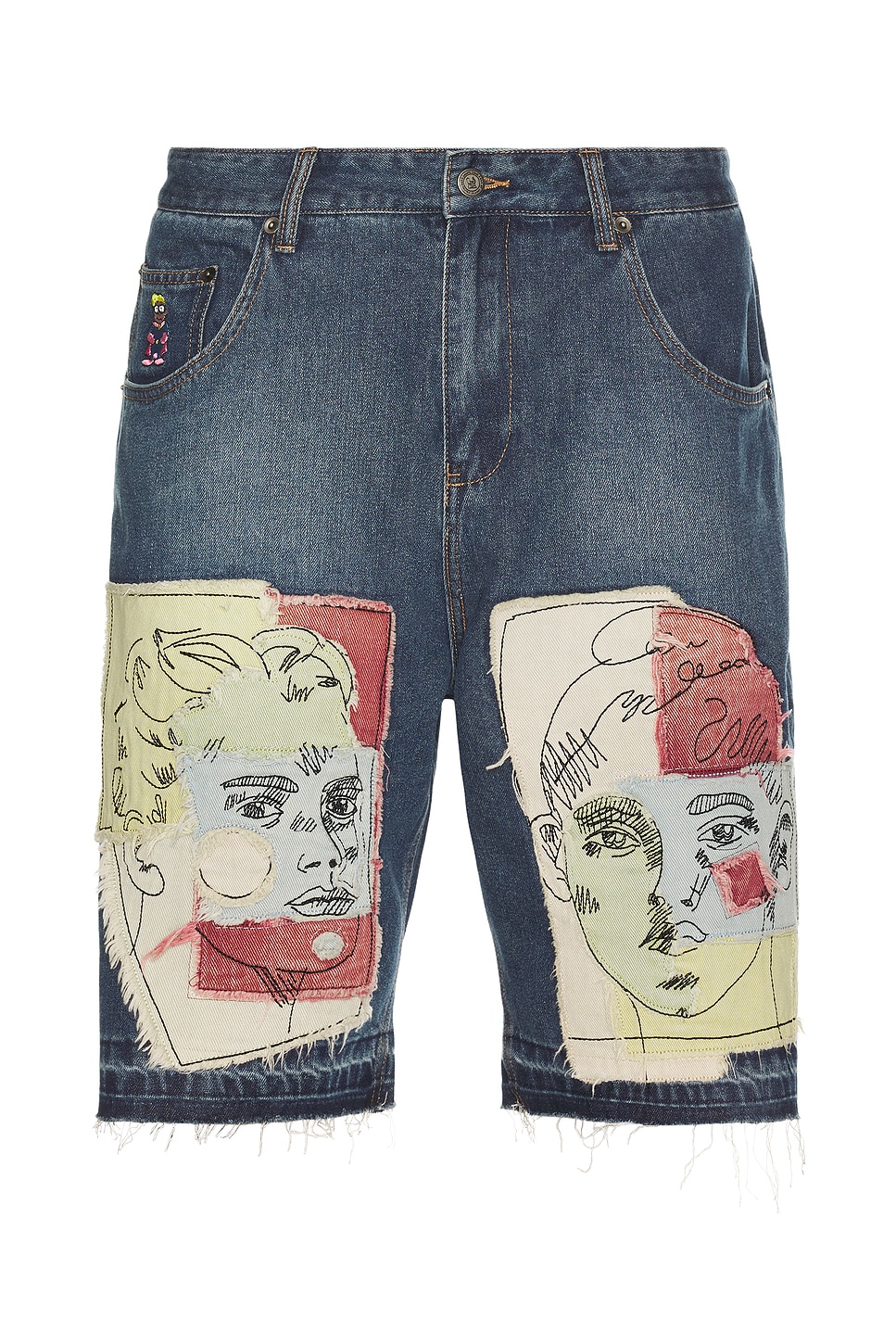 Boy & Girl Doodles Patchwork Baggy Shorts in Blue