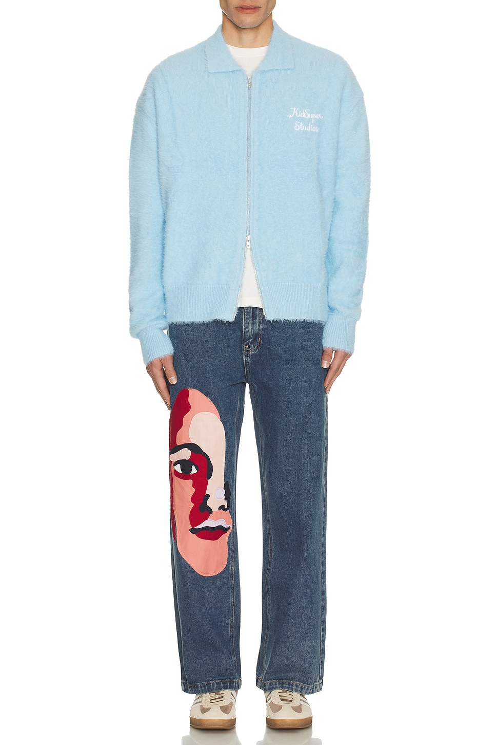 Image 1 of KidSuper Fuzzy Zip Up in Baby Blue