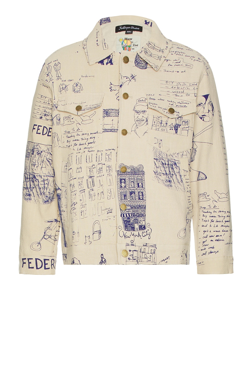 Doodles Denim Coat in Cream