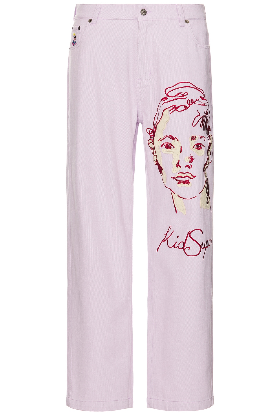 Embroidered Girl Face Pants in Lavender