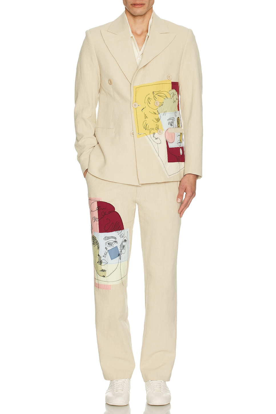 Image 1 of KidSuper Doodle Portrait Suit Bottom in Cream