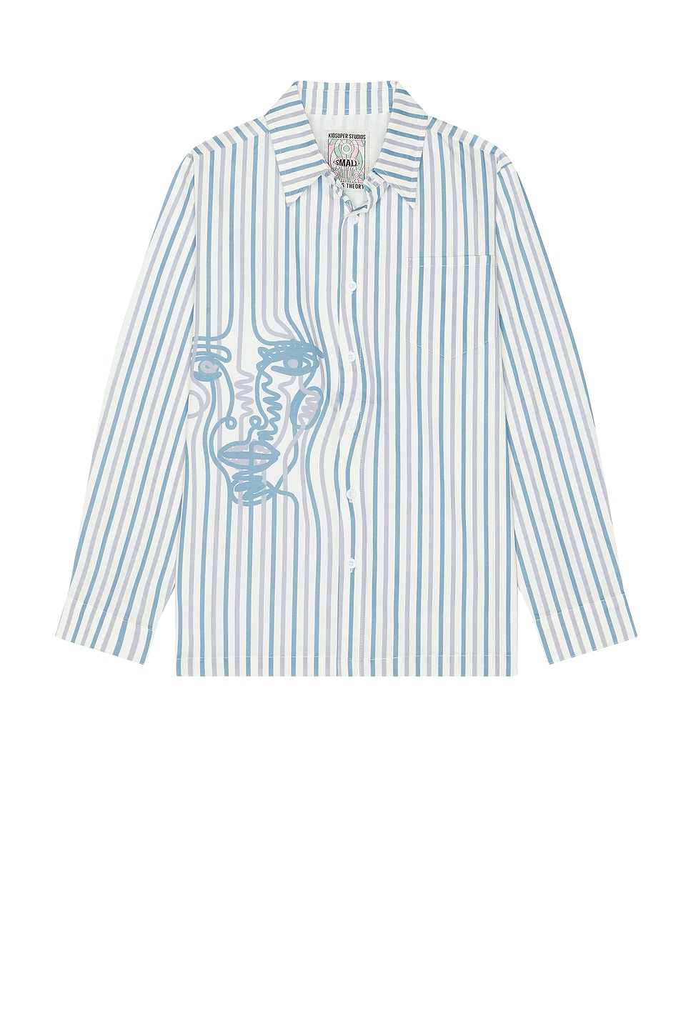 Image 1 of KidSuper Striped Face Button Up Shirt in White