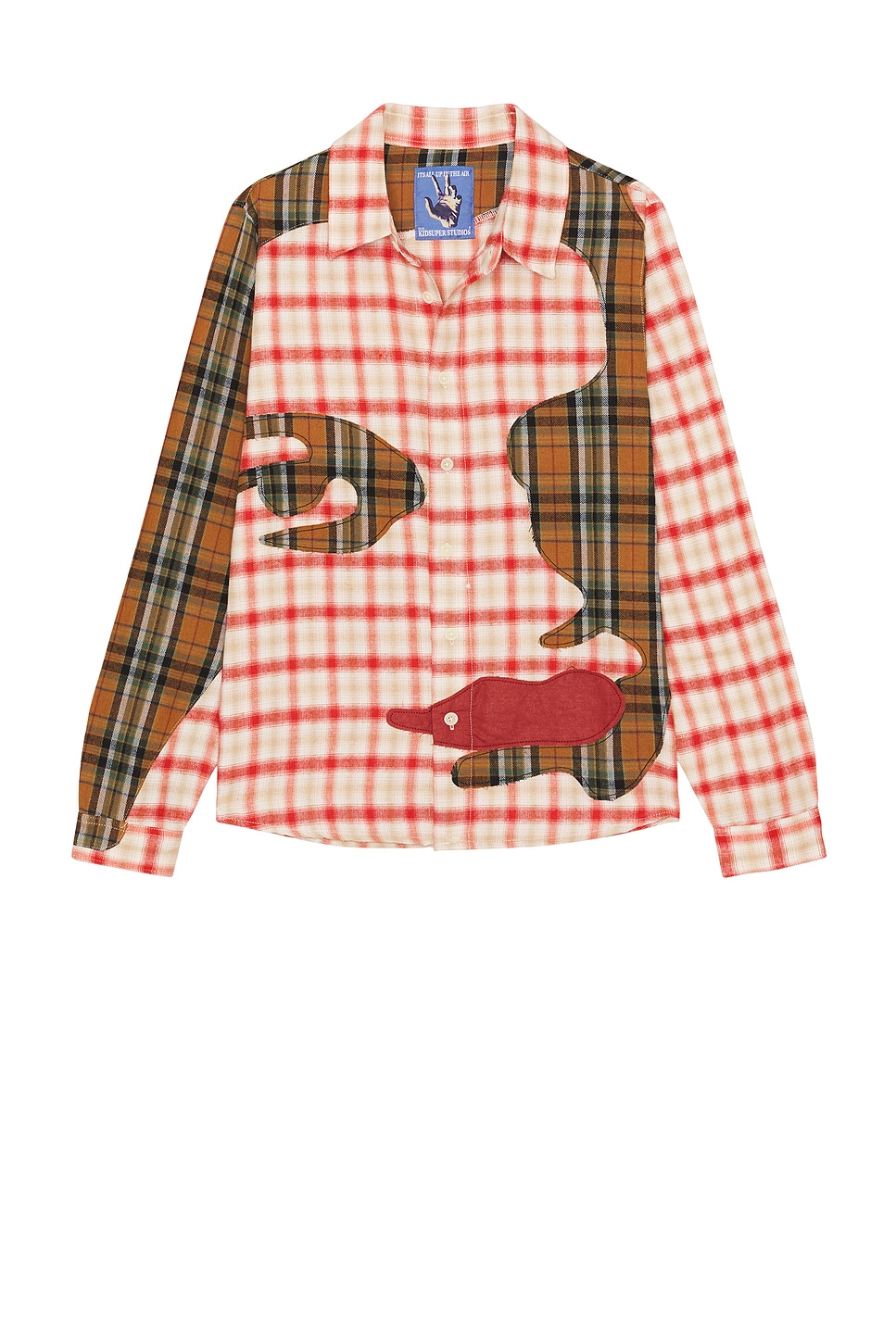 Patchwork Face Flannel Shirt in Red