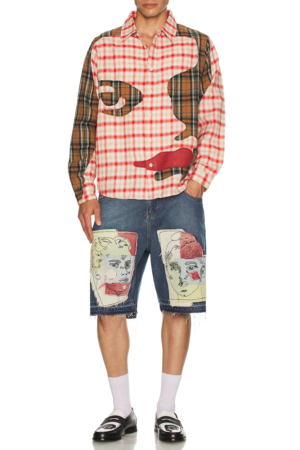 Image 1 of KidSuper Patchwork Face Flannel Shirt in Red