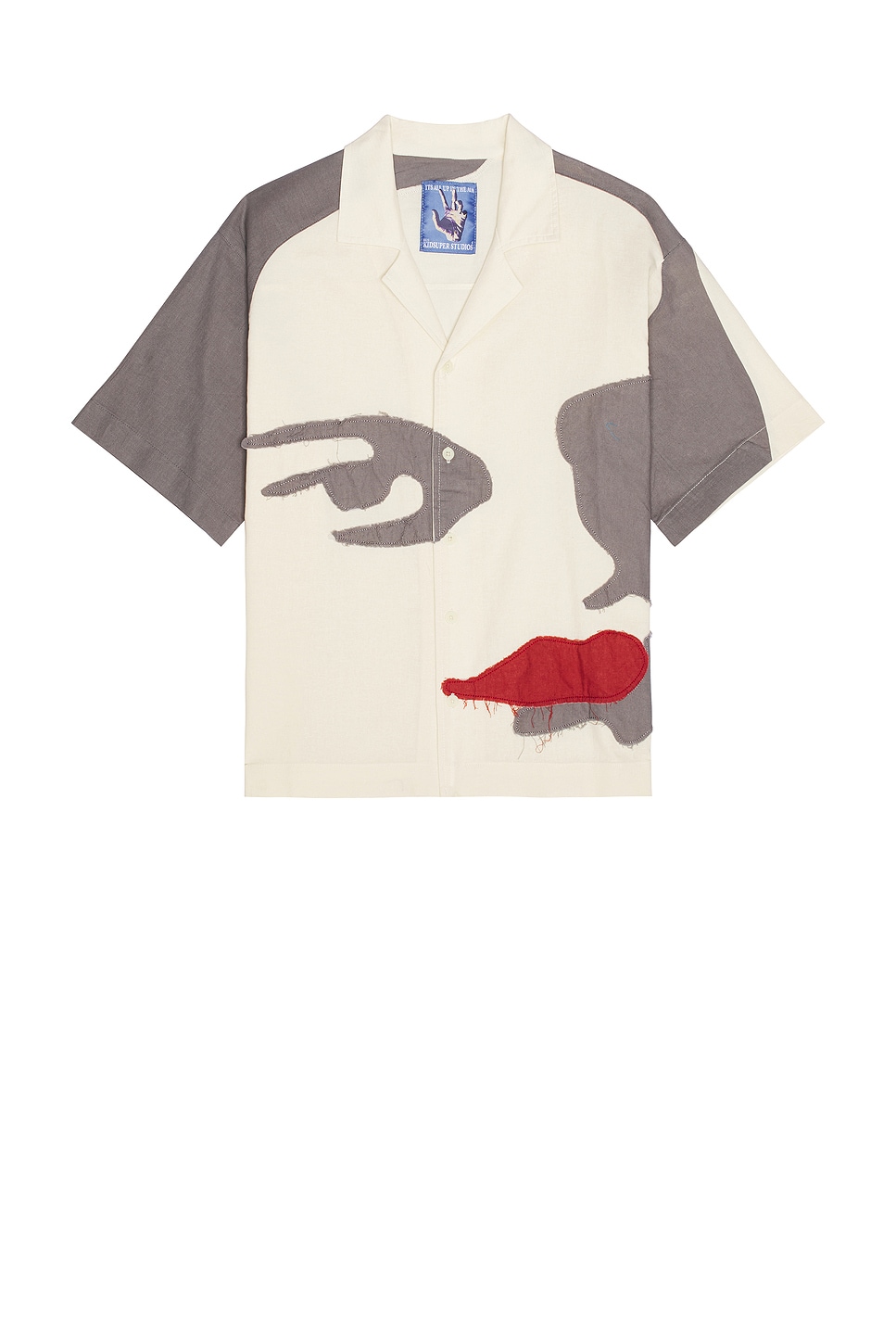 Patchwork Face Linen Camp Shirt in Brown