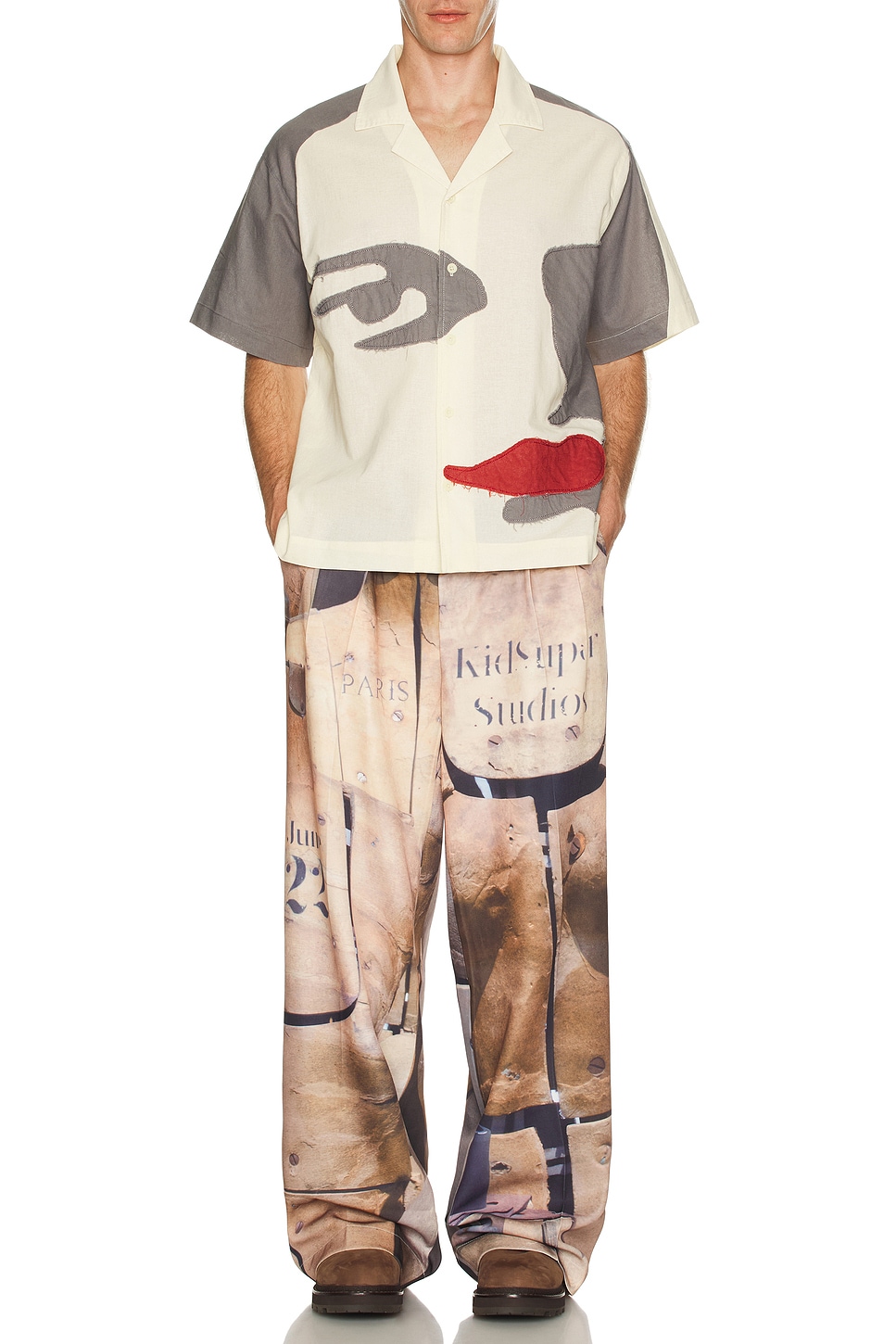 Patchwork Face Linen Camp Shirt