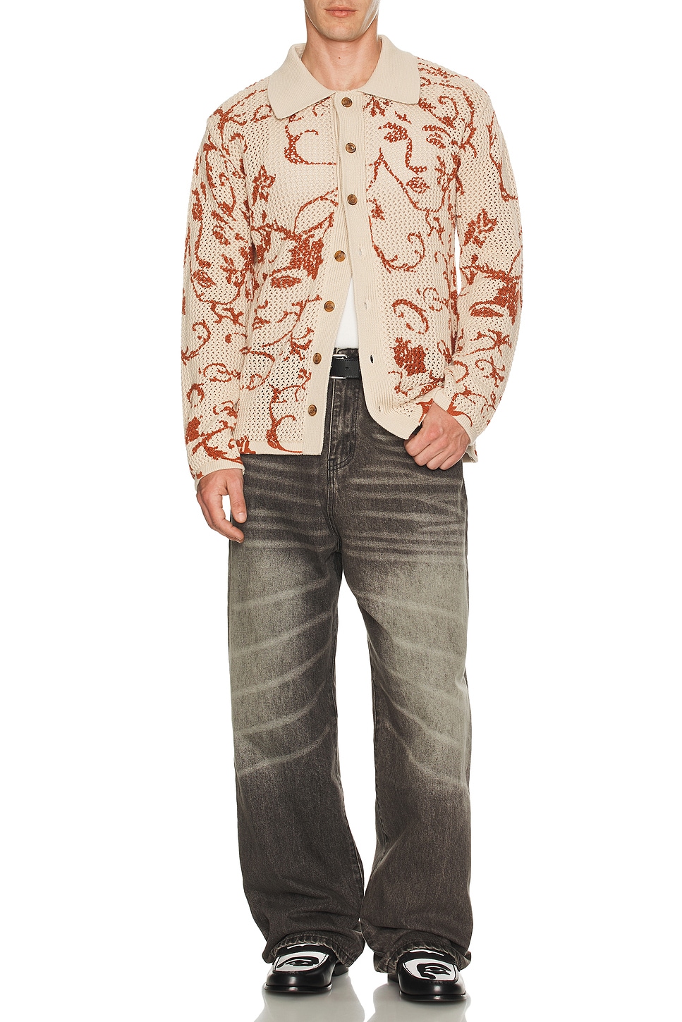 Image 1 of KidSuper Face Floral Open Knit Top in Cream