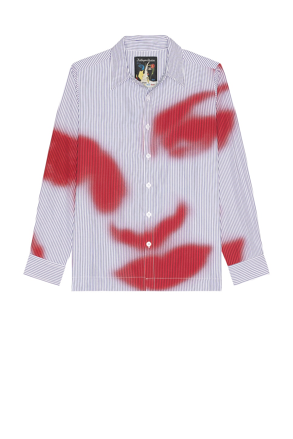 Image 1 of KidSuper Blurry Face Airbrush Striped Button Up Shirt in Red