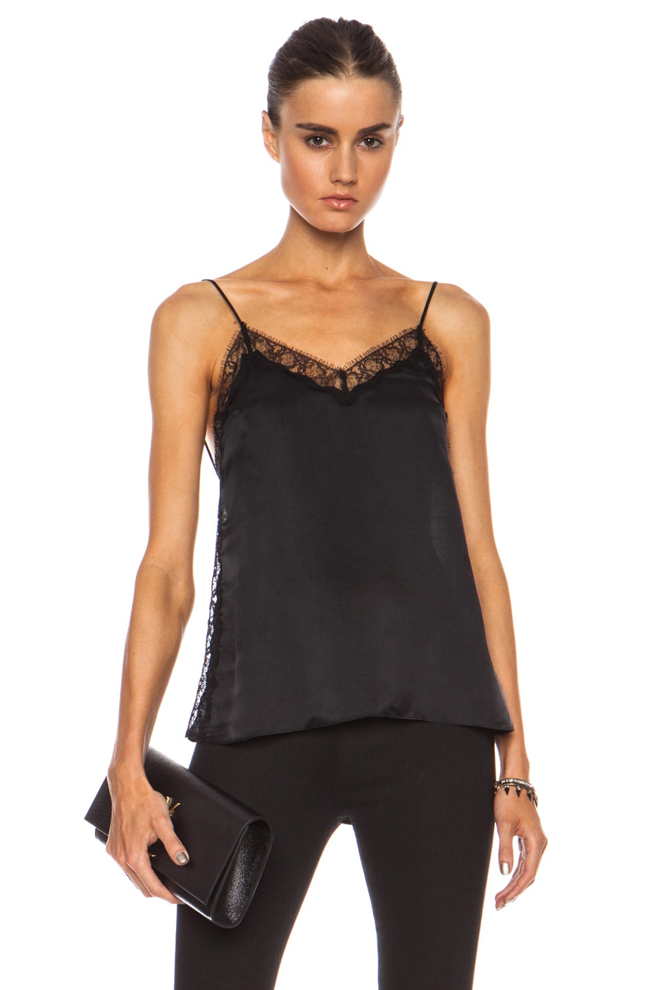 Image 1 of Kiki de Montparnasse Lace Inset Silk Cami in Black