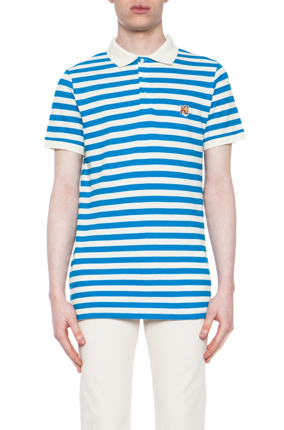 Image 1 of Kitsune Tee Patch Cotton Polo in Turquoise Stripe