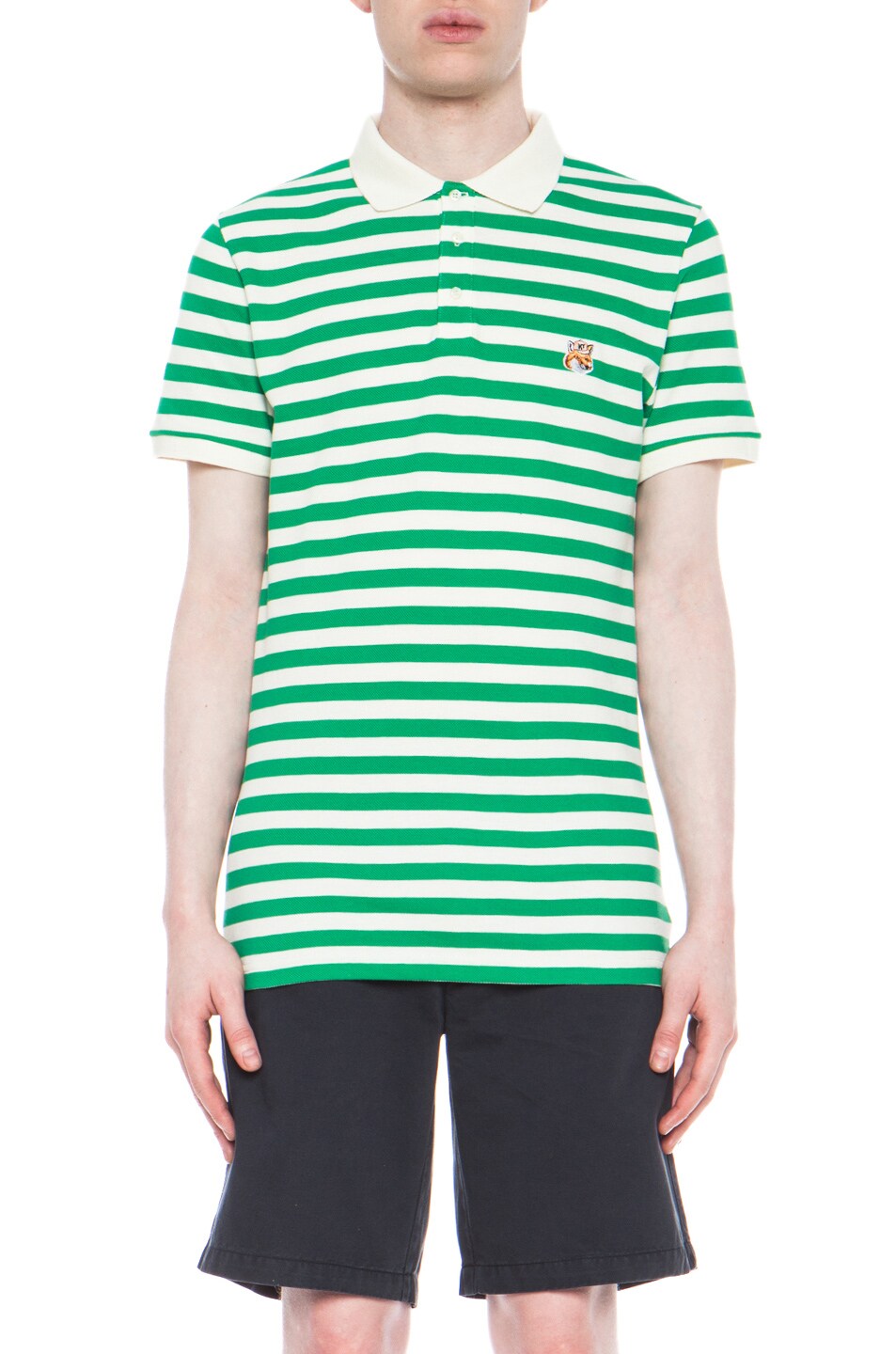 Image 1 of Kitsune Tee Patch Cotton Polo in Green Stripe