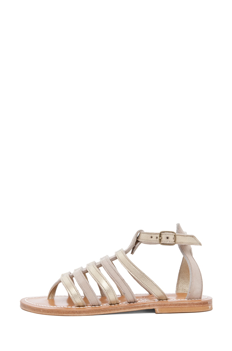 Image 1 of K Jacques Agopos Suede Interbi Gladiator Sandals in Nude & Gold