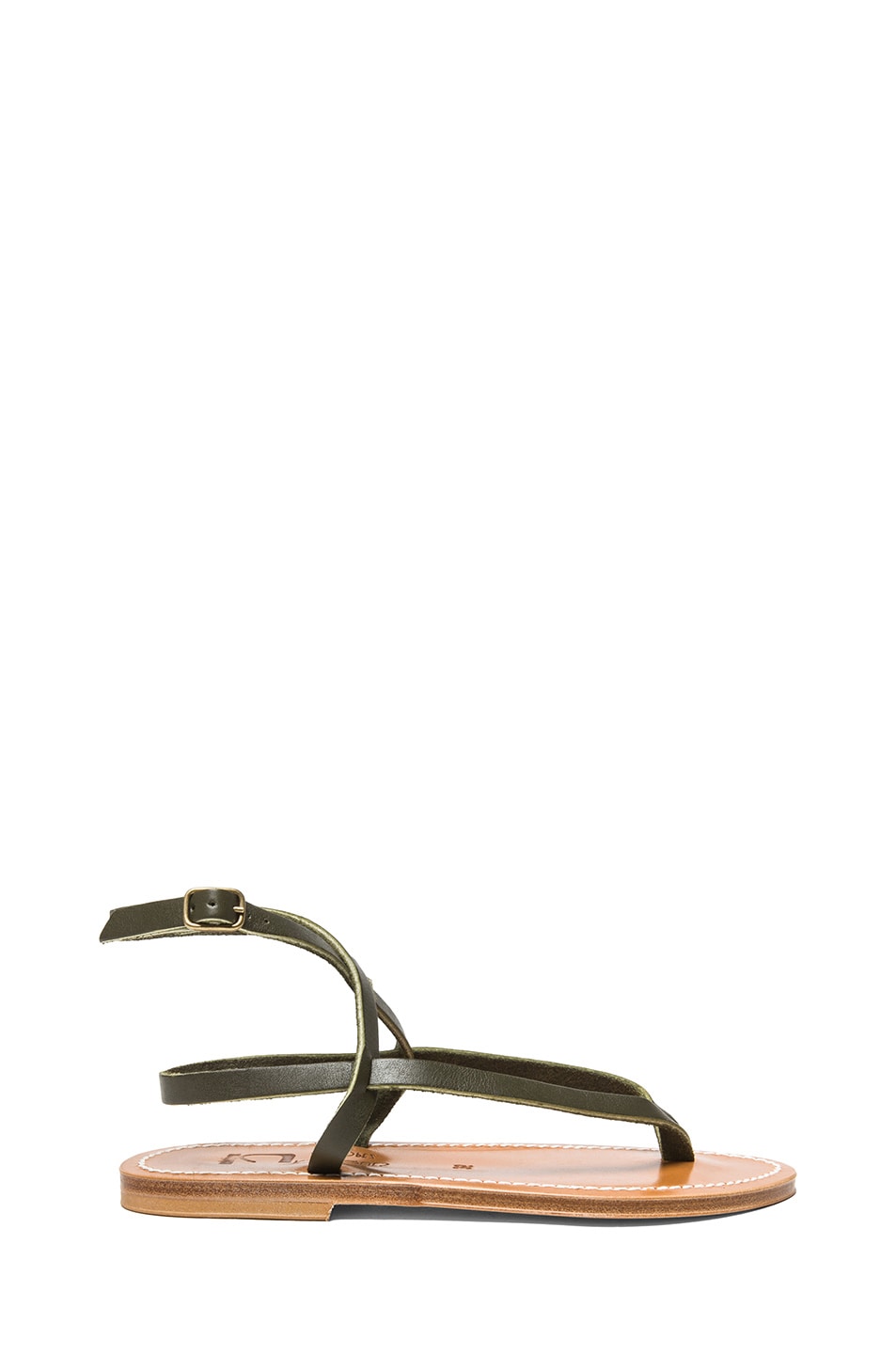 Image 1 of K Jacques Delta Leather Ankle Strap Sandals in Khaki