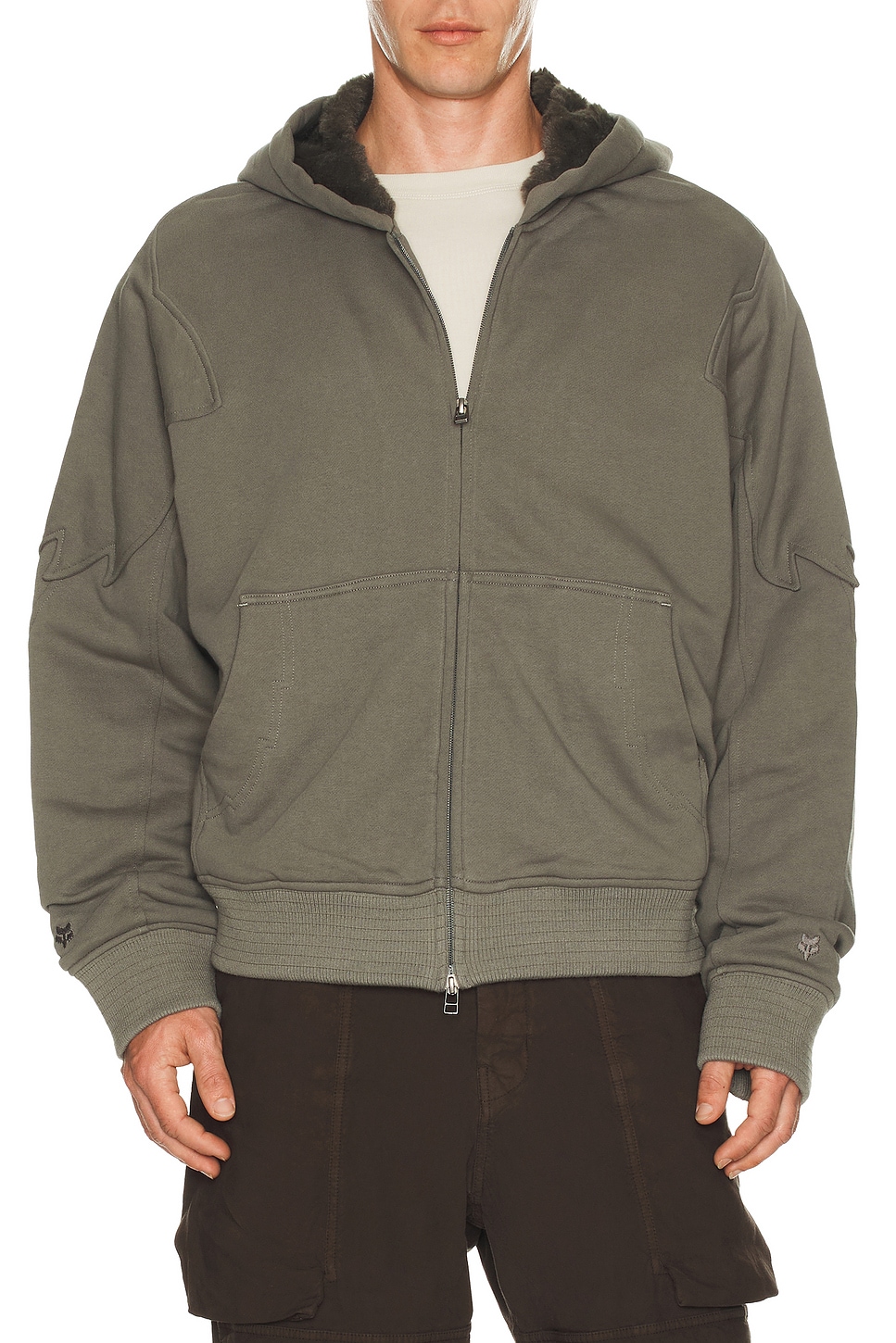 Image 1 of Kiko Kostadinov x Fox Racing Sherpa Zip Fleece Hoodie in Dark Stone