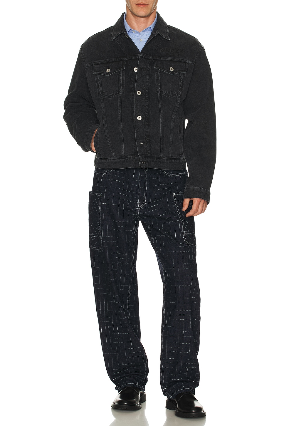 Image 1 of Kenzo Weave Cargo Monkey Fit Jeans in Rinse Blue Denim