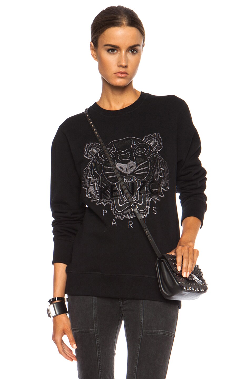 Image 1 of Kenzo Icons Tiger Cotton Sweatshirt in Black