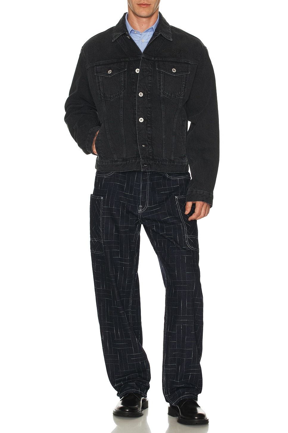 Image 1 of Kenzo Boke Flower Trucker Jacket in Stone Bleached Black Denim