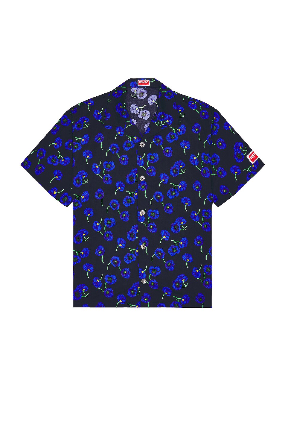 Image 1 of Kenzo Printed Short Sleeve Shirt in Midnight Blue