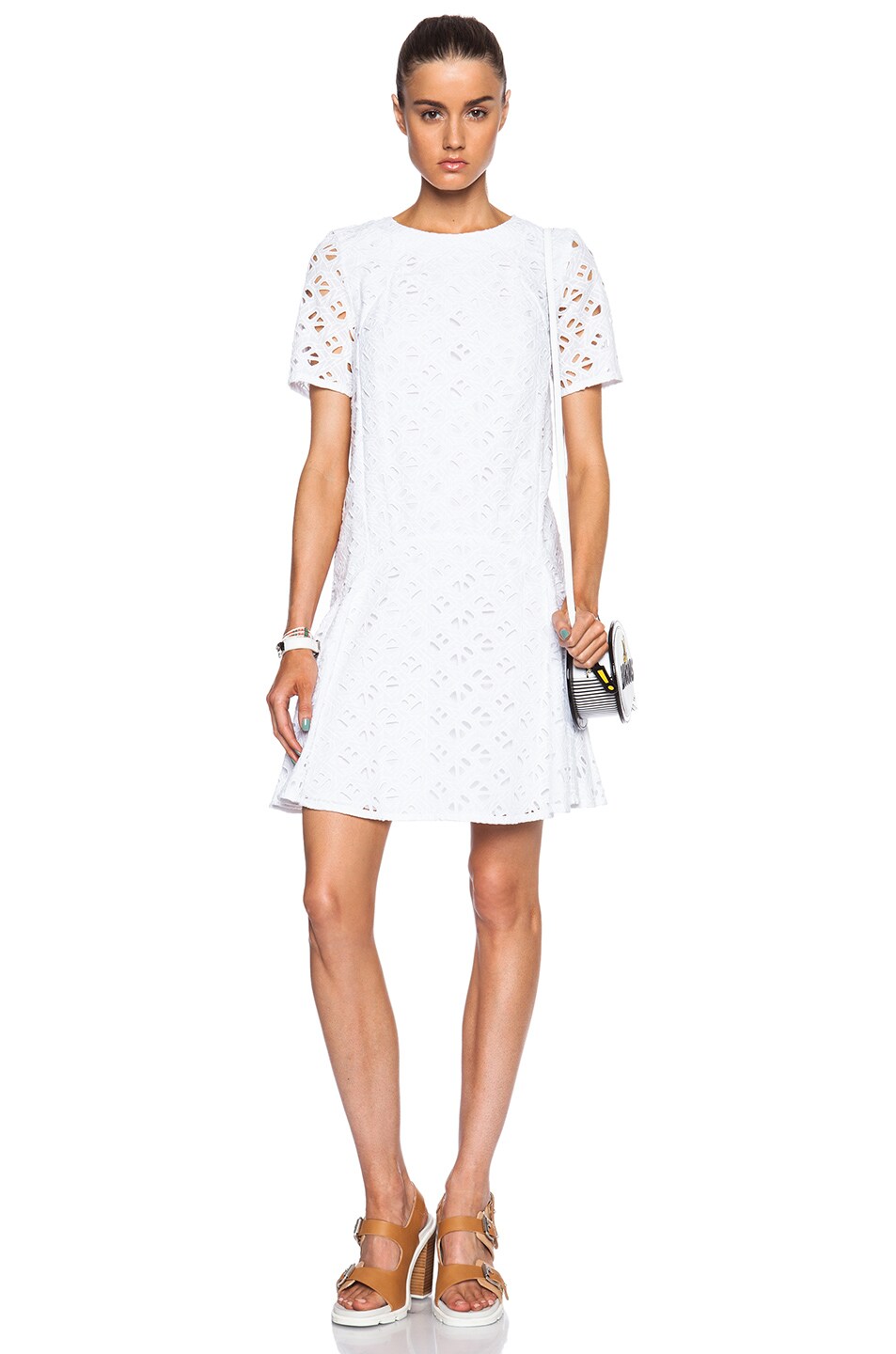 Image 1 of Kenzo Flying Kenzo Openwork Embroidered Cotton Dress in White