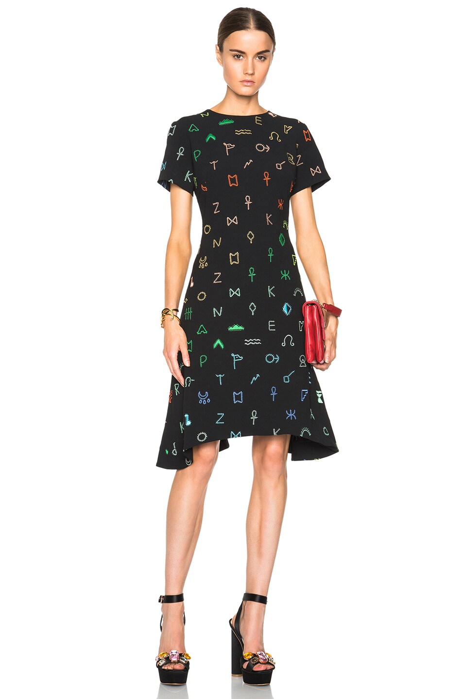 Image 1 of Kenzo Symbols Print Embroidered Crepe Dress in Multi