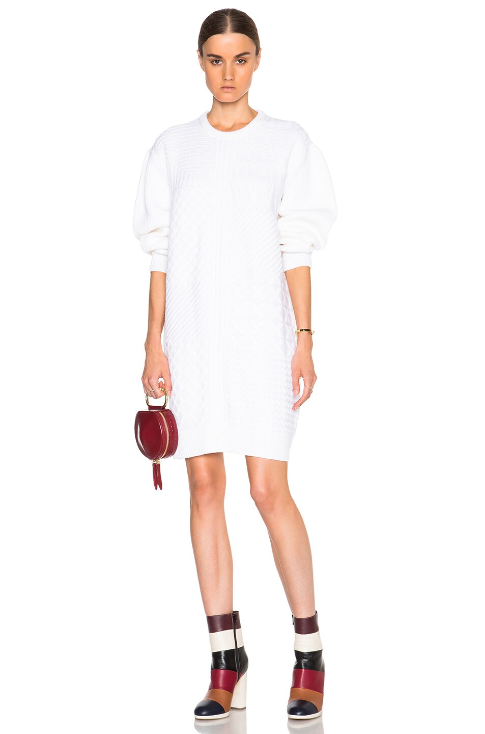 Image 1 of Kenzo Multi Stitch Patten Wool Sweater Dress in White