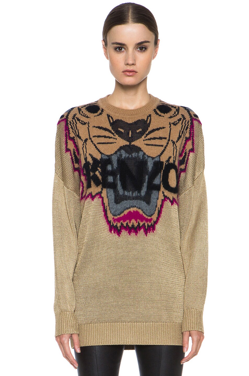 Image 1 of Kenzo Big Kenzo Tiger Intarsia Sweater in Beige Fonce