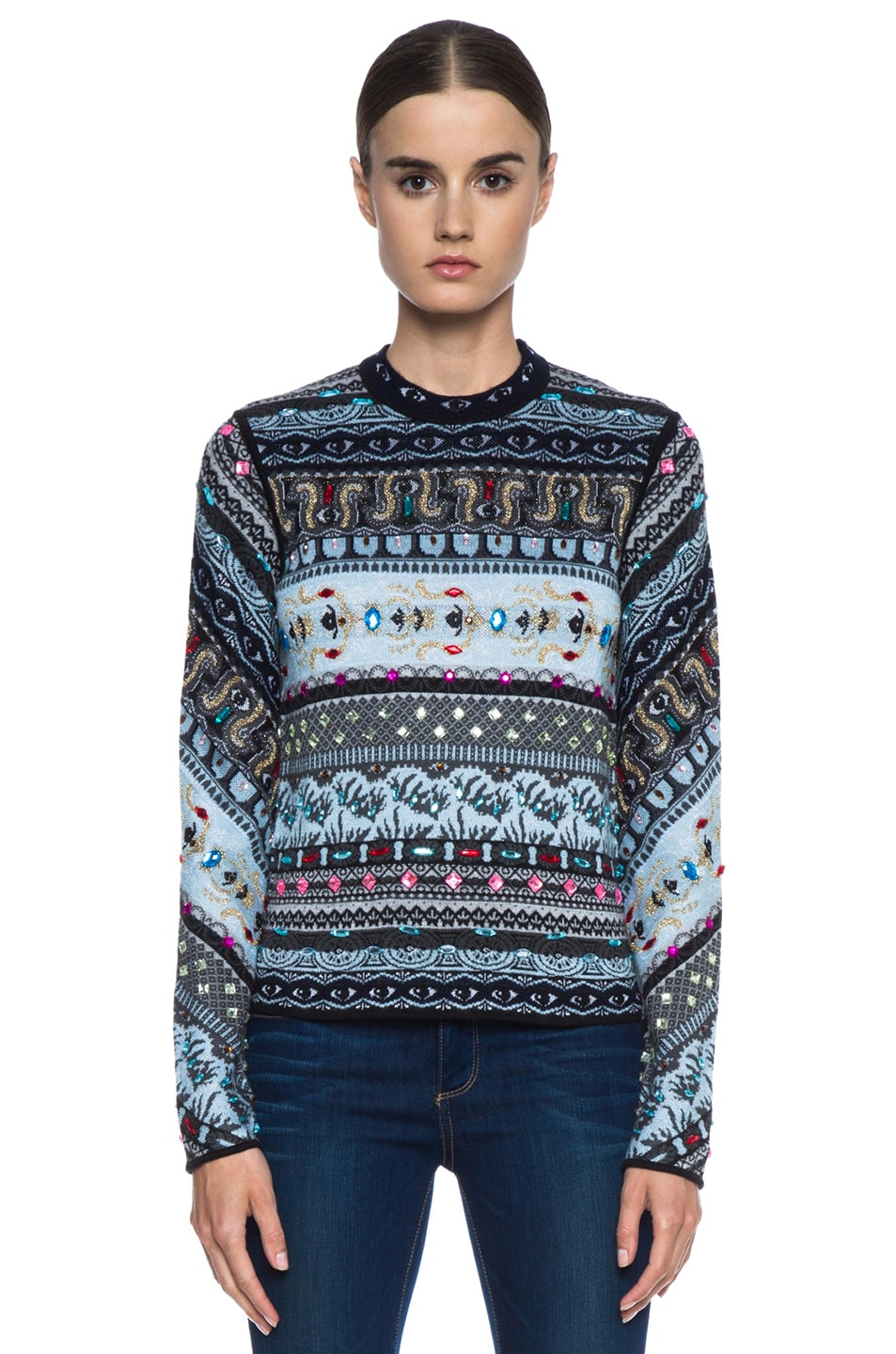 Kenzo Beaded Ribbon Jacquard Knit Sweater in Gris Clair | FWRD