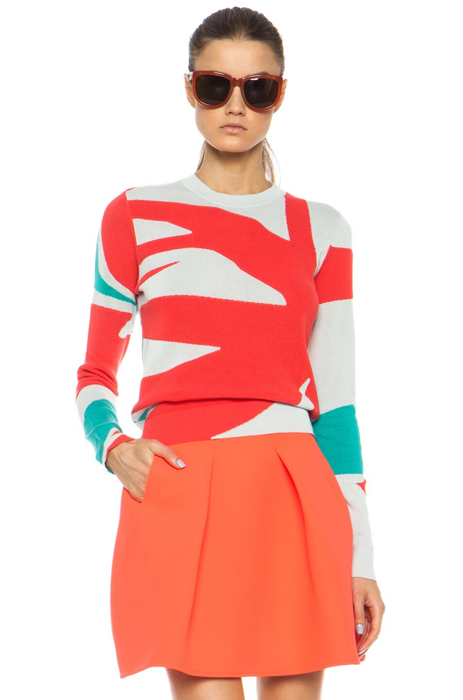 Image 1 of Kenzo Palm Leaf Intarsia Sweater in Coral