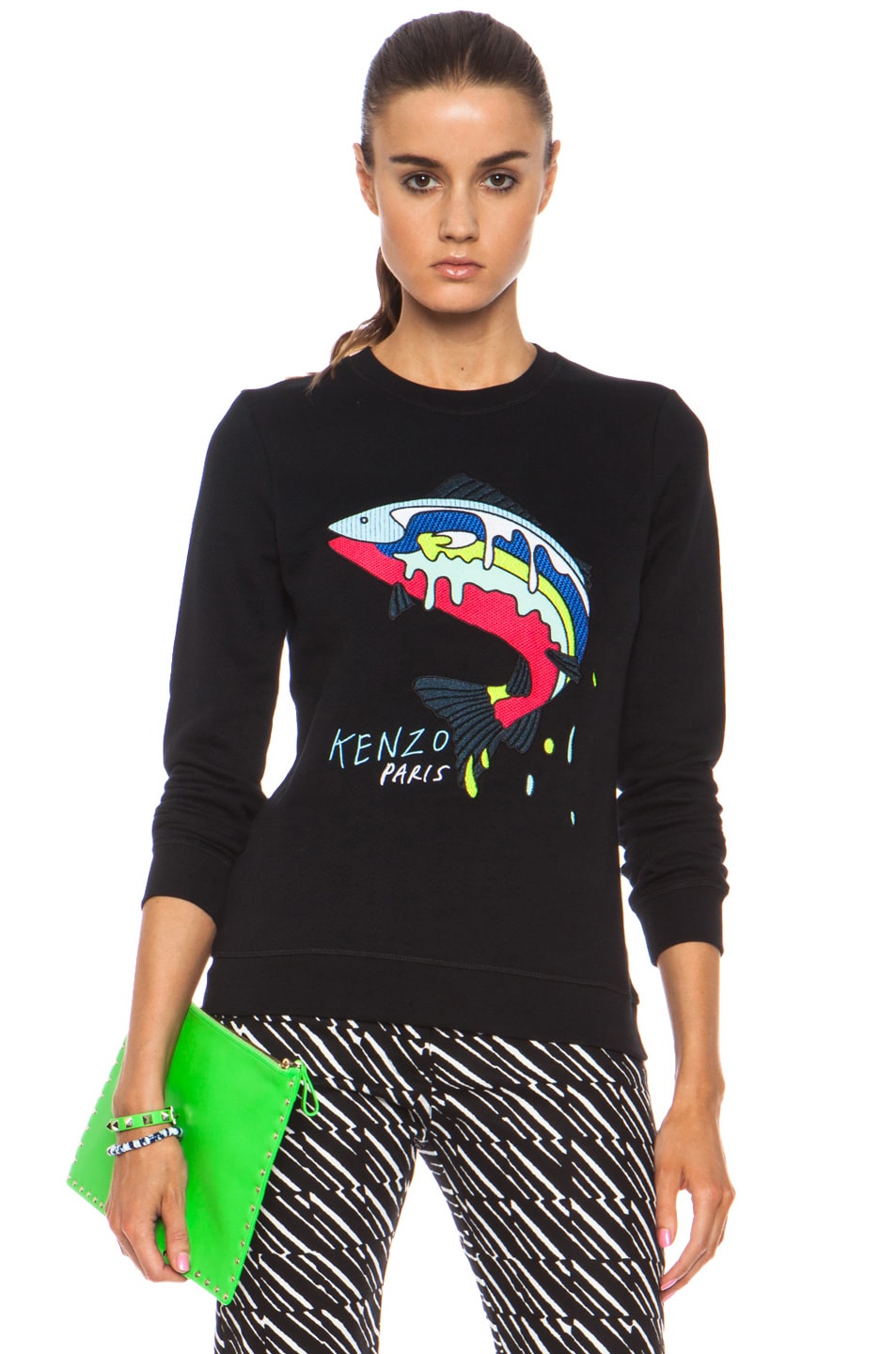Image 1 of Kenzo Fish Textured Cotton Sweatshirt in Black