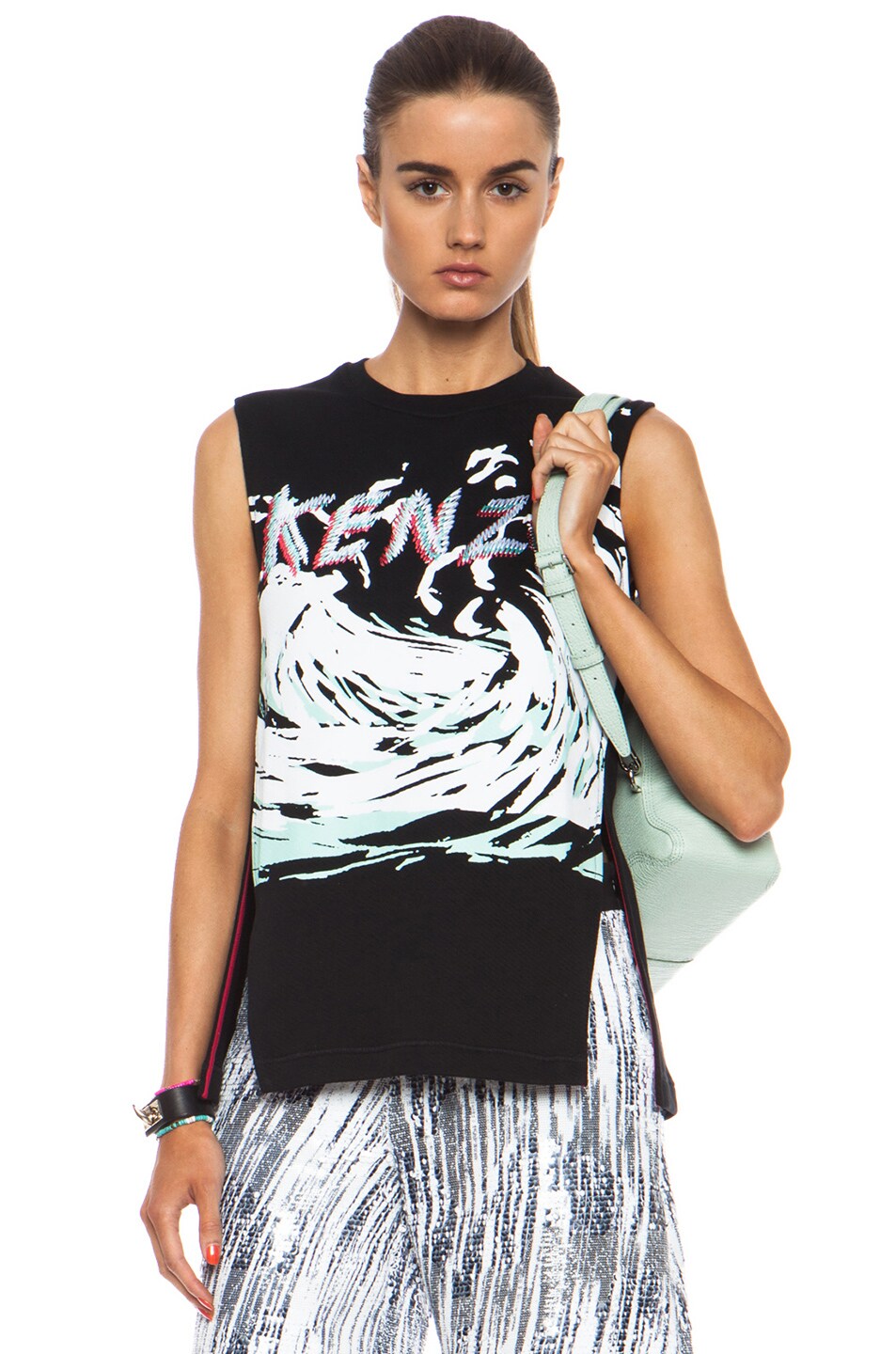 Image 1 of Kenzo Embroidered Wave Cotton Sweatshirt in Black